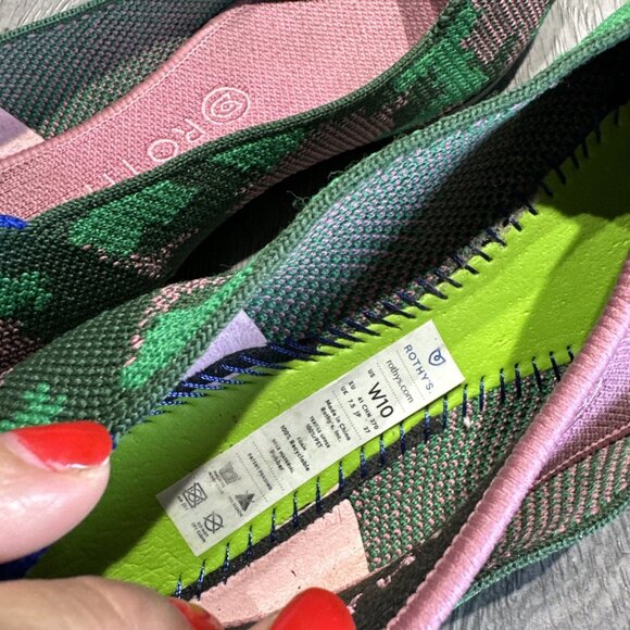 Rothy’s THE POINT Green Pink Camo Knit Pointed Toe Slip On Flats Women’s Size 10 - Picture 9 of 9